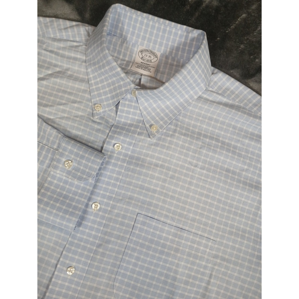 Brooks Brothers Regent Mens 17-35 Blue Check‎ Button Down Shirt Gingham Check